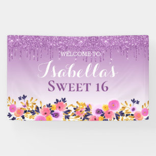 Banderoles 16 ans   Parties scintillant de séchage floral pou