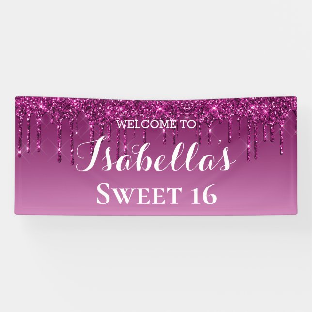 Banderoles 16 ans | Parties scintillant de séchage rose (Horizontal)