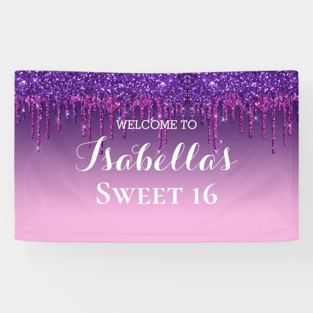 Banderoles 16 ans | Parties scintillant pourpre (Horizontal)