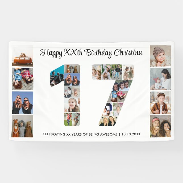 Banderoles 17e anniversaire fête Numéro 17 Photo Collage (Horizontal)