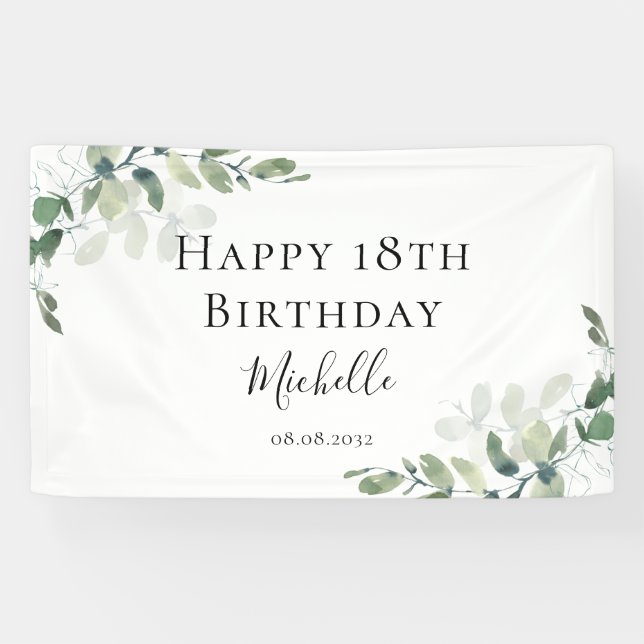 Banderoles 18e anniversaire Eucalyptus Verdure Accueil modern (Horizontal)