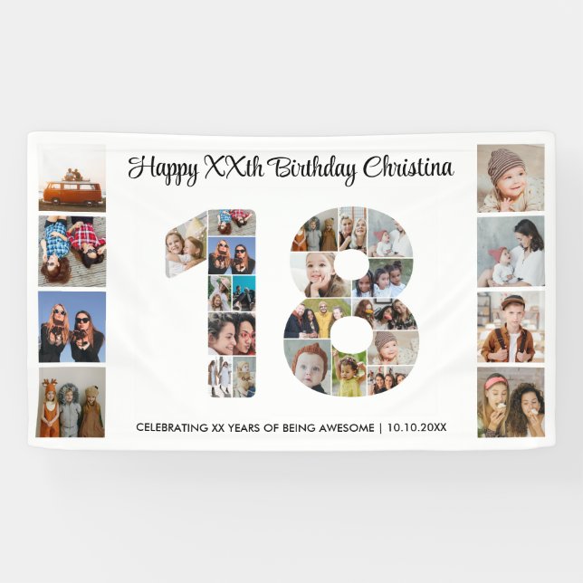 Banderoles 18e anniversaire fête Numéro 18 Photo Collage (Horizontal)