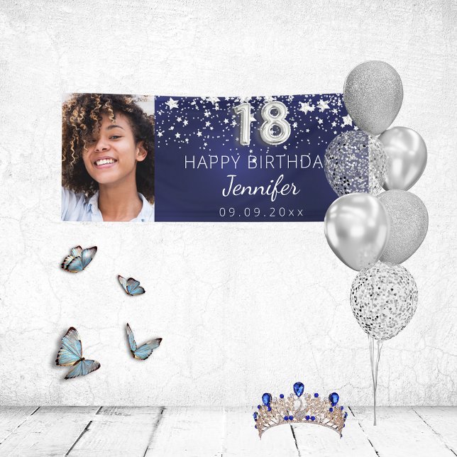 Banderoles 18e anniversaire marine bleu argent étoiles photo  (Créateur téléchargé)