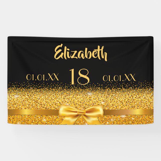 Banderoles 18e anniversaire noir or nom bienvenue (Horizontal)