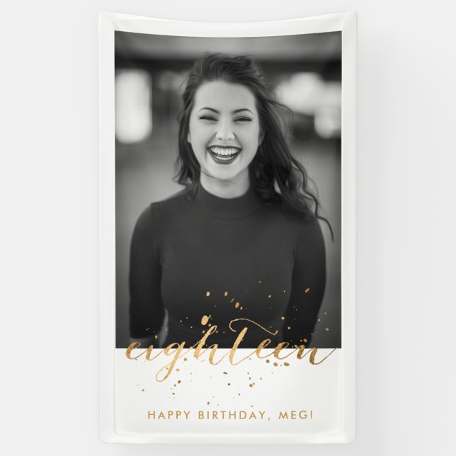 Banderoles 18e anniversaire Photo Gold Confetti (Vertical)