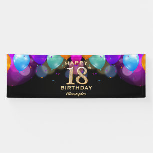 Banderoles 18e fête d'anniversaire Ballons noirs et or