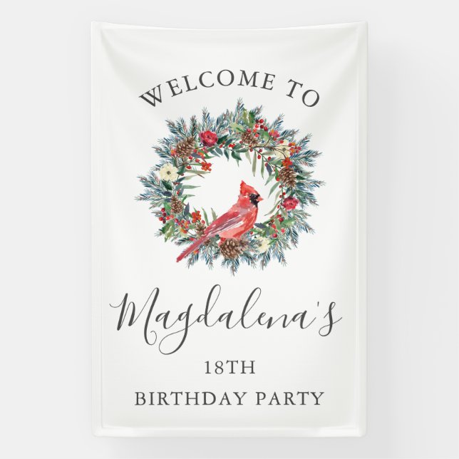 Banderoles 18th Birthday Banner Red Cardinal Custom Welcome (Verticale)