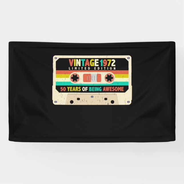 Banderoles 1972 Cassette rétro 50e anniversaire 50 ans (Horizontal)