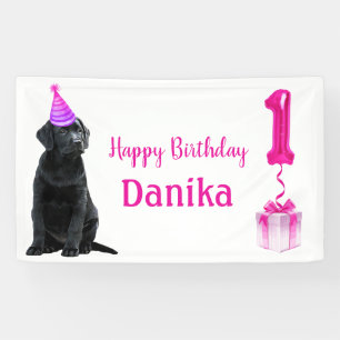 Banderoles 1er Anniversaire Chiot Thème - Mignonne Chien Rose