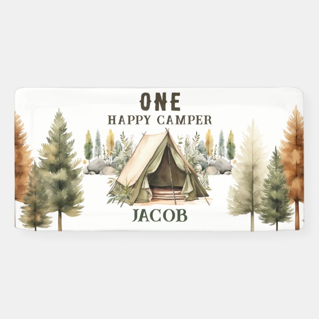 Banderoles 1er anniversaire Happy Camper Anniversaire de enfa (Horizontal)
