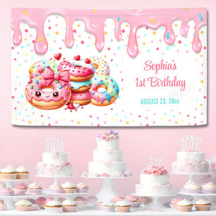 Banderoles 1er Anniversaire Sweet One mignonne Donut Rose Gir