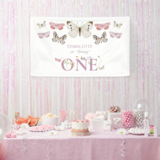 Banderoles 1er Fleur sauvage Anniversaire tourne un papillon