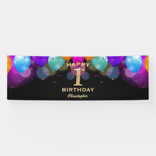Banderoles 1ère fête d'anniversaire Ballons noirs et or