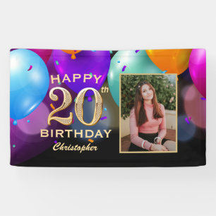 Banderoles 20e anniversaire de la fête Black and Gold Balloo