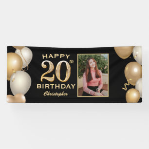 Banderoles 20e anniversaire de la fête Black and Gold Balloon
