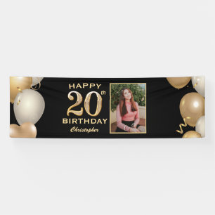 Banderoles 20e anniversaire de la fête Black and Gold Balloon