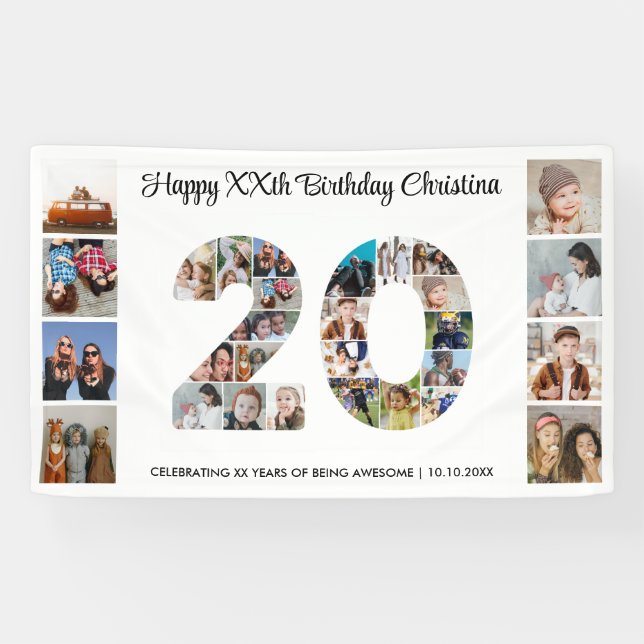 Banderoles 20e Anniversaire Numéro de fête 20 Photo Collage (Horizontal)