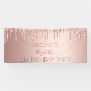 Banderoles 21e anniversaire blush rose or parties scintillant