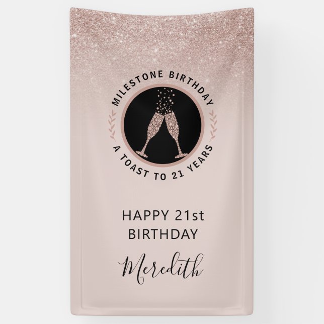 Banderoles 21e Anniversaire Champagne Toast Parties scintilla (Vertical)