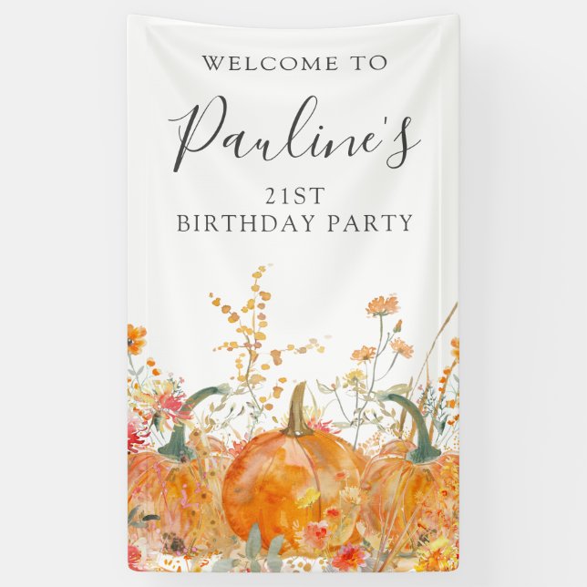Banderoles 21e anniversaire Citrouille Fleur sauvage vertical (Vertical)