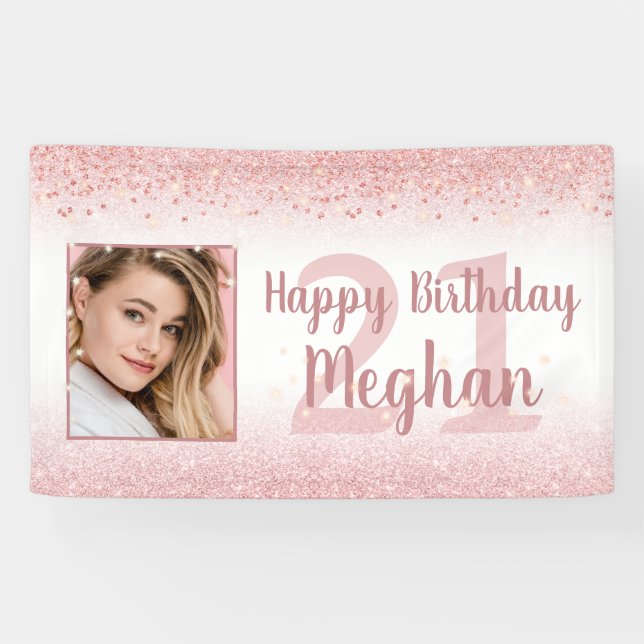 Banderoles 21e anniversaire fille Glam Rose Parties scintilla (Horizontal)