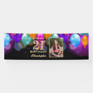 Banderoles 21e Anniversaire Noir et Or Ballons Photo