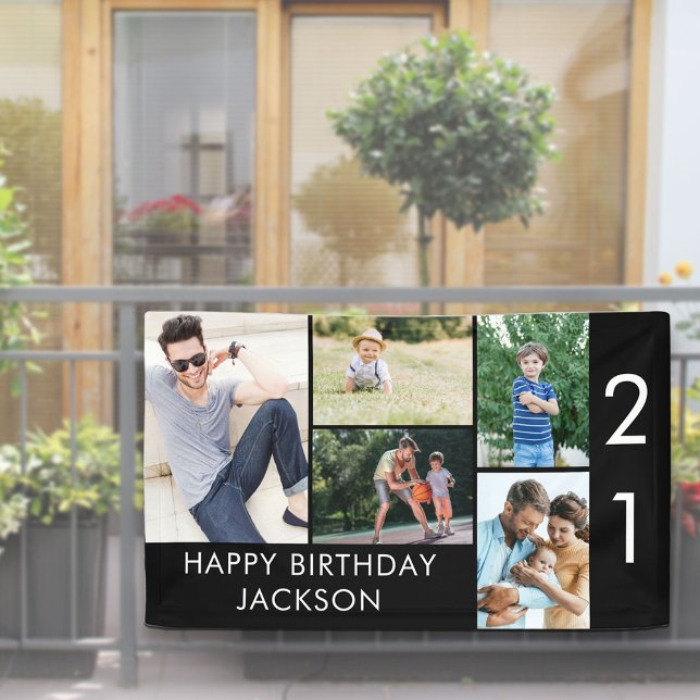 Banderoles 21e anniversaire Photo Collage 5 photo noir blanc (Créateur téléchargé)