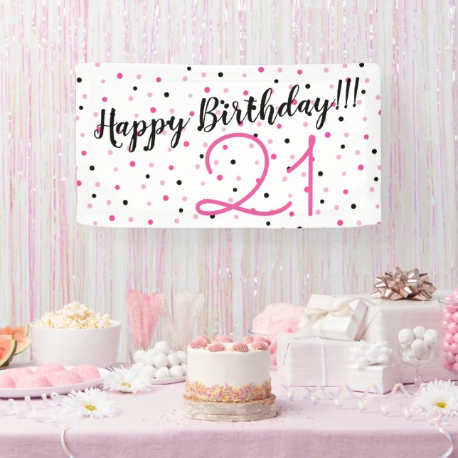 Banderoles 21e anniversaire PINK thème Bonne fête d'anniversa (Fête)