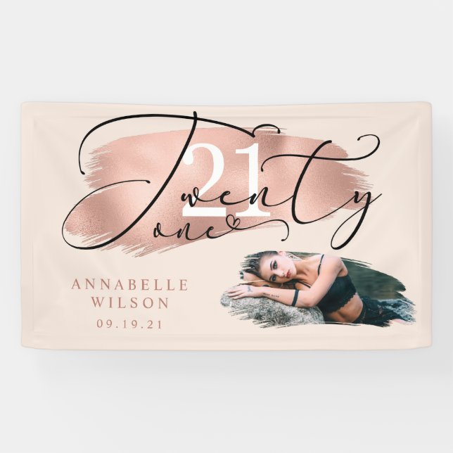 Banderoles 21e anniversaire Rose Gold & Pink Photo (Horizontal)