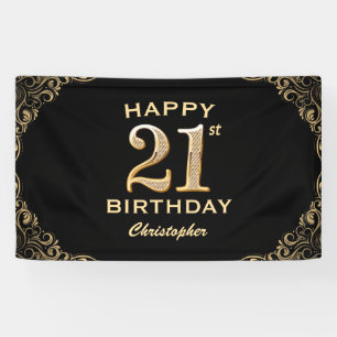 Banderoles 21e fête d'anniversaire Parties scintillant noire