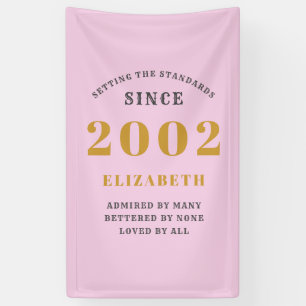 Banderoles 21st Birthday Born 2002 Ajouter le nom Pink Grey