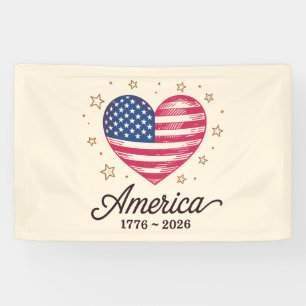 Banderoles 250 Ans Drapeau Cœur 1776 2026 250e 4 Juillet