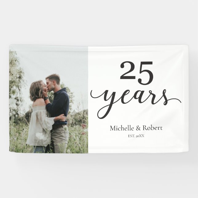 Banderoles 25 Anniversaire mariage Argent Élégant (Horizontal)