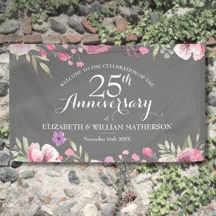 Banderoles 25e Anniversaire de Mariage Roses Aquarelle Bienve