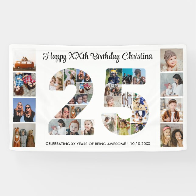 Banderoles 25e anniversaire fête numéro 25 photo Collage (Horizontal)