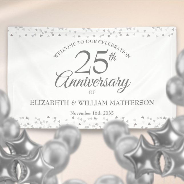 Banderoles 25e anniversaire Mariage d'argent Confetti Bienven (25th Silver Wedding Anniversary Confetti Welcome Banner)