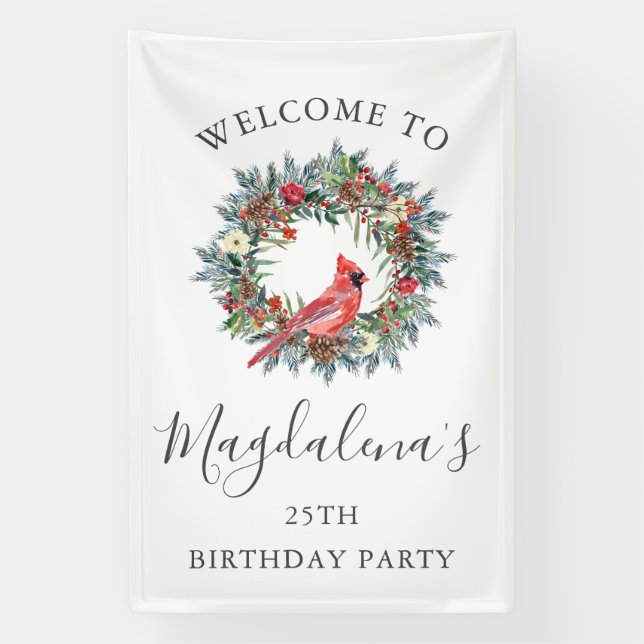 Banderoles 25th Birthday Banner Red Cardinal Custom Welcome (Verticale)
