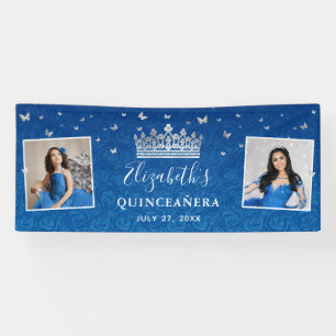 Banderoles 2 Photo Anniversaire Argent et Bleu Royal Quincean