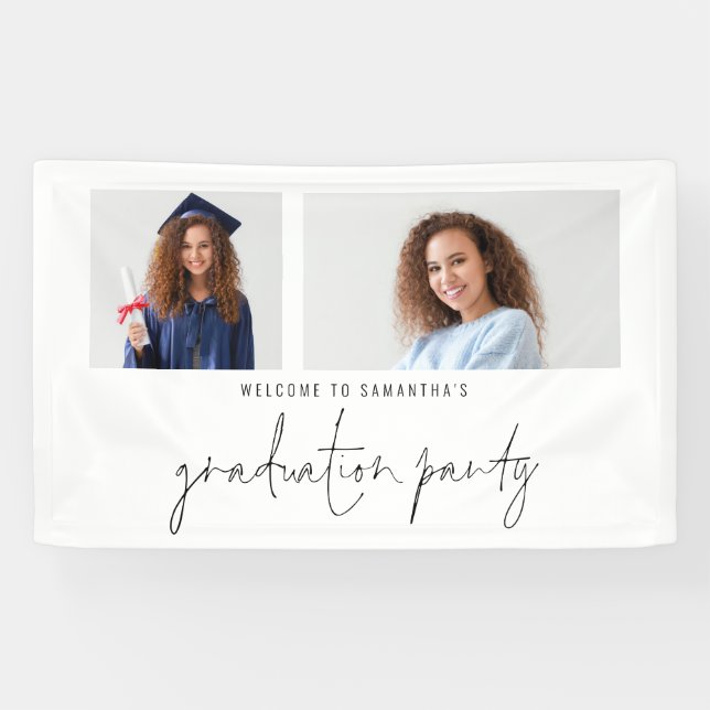 Banderoles 2 Script photo Bienvenue fête de graduation (Horizontal)