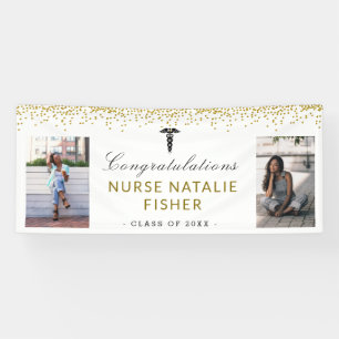 Banderoles 2 Script photo Félicitations Nurse Gold Confetti
