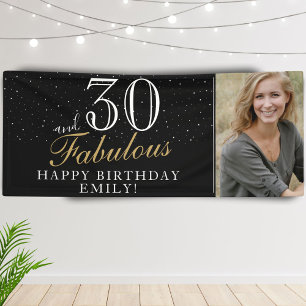 Banderoles 30 ans et Fabuleux Photo Moderne Noir d'anniversai