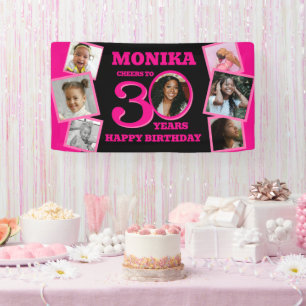Banderoles 30e anniversaire 7 photos nom rose noir
