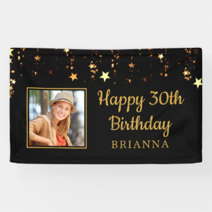 Banderoles 30e anniversaire Black and Gold Stars Personnalisé