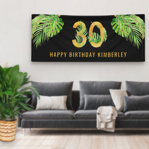 Banderoles 30e anniversaire Black and Gold Tropical Feuilles
