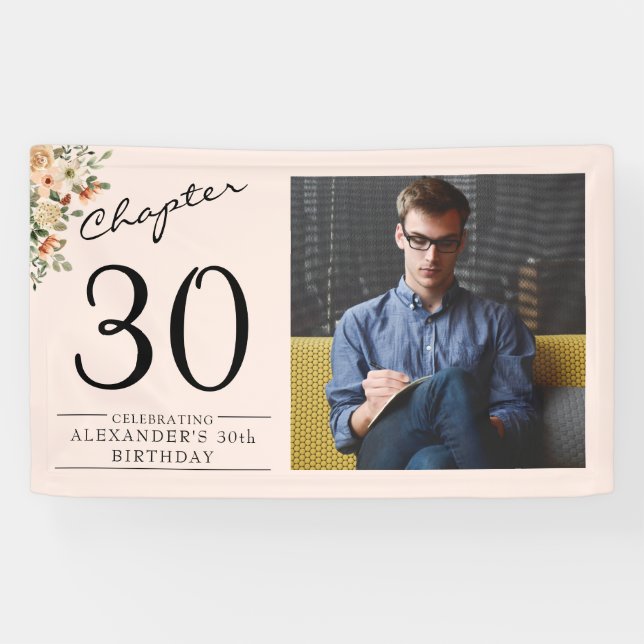 Banderoles 30e anniversaire Floral Pink Photo (Horizontal)
