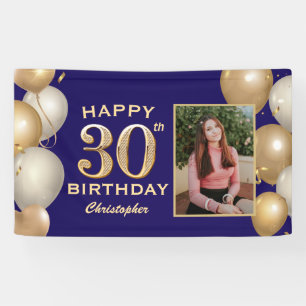 Banderoles 30e Anniversaire Marine Bleu et Ballons d'or