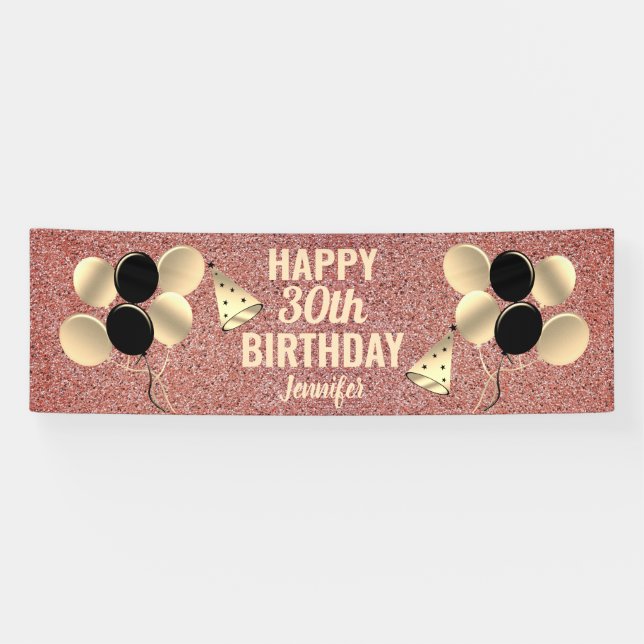 Banderoles 30e anniversaire Pink Gold Parties scintillant Per (Horizontal)