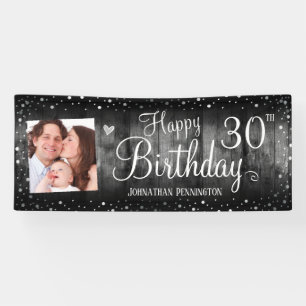 Banderoles 30e anniversaire Rustic Wood Photo Silver Confetti