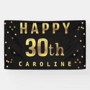 Banderoles 30ème noir heureux de confettis de feuille d'or d