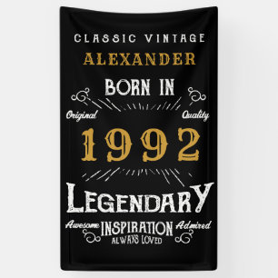 Banderoles 30th Birthday 1992 Ajouter le nom Black Gold Legen